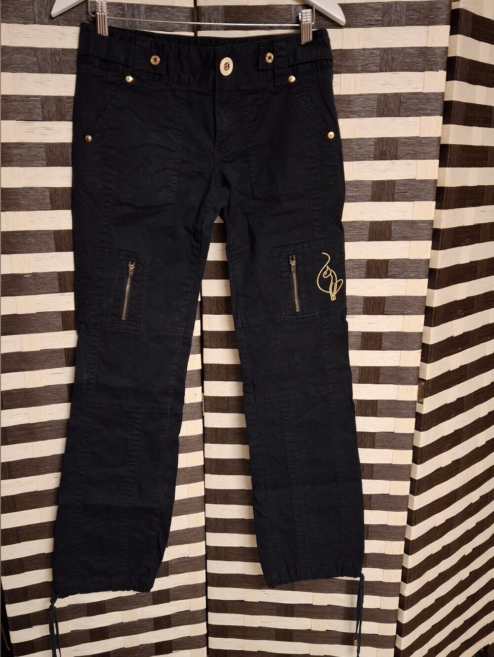 Baby Phat Ankle Drawstring Black Cotton Stretch Pants Women Size 5 / Waist 30 - Picture 4 of 16